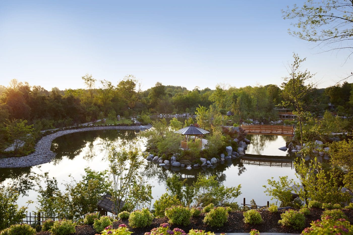 Frederik Meijier Gardens and Sculpture Park Grand Rapids, Michigan Japanese Garden pond bridge pagoda tea house