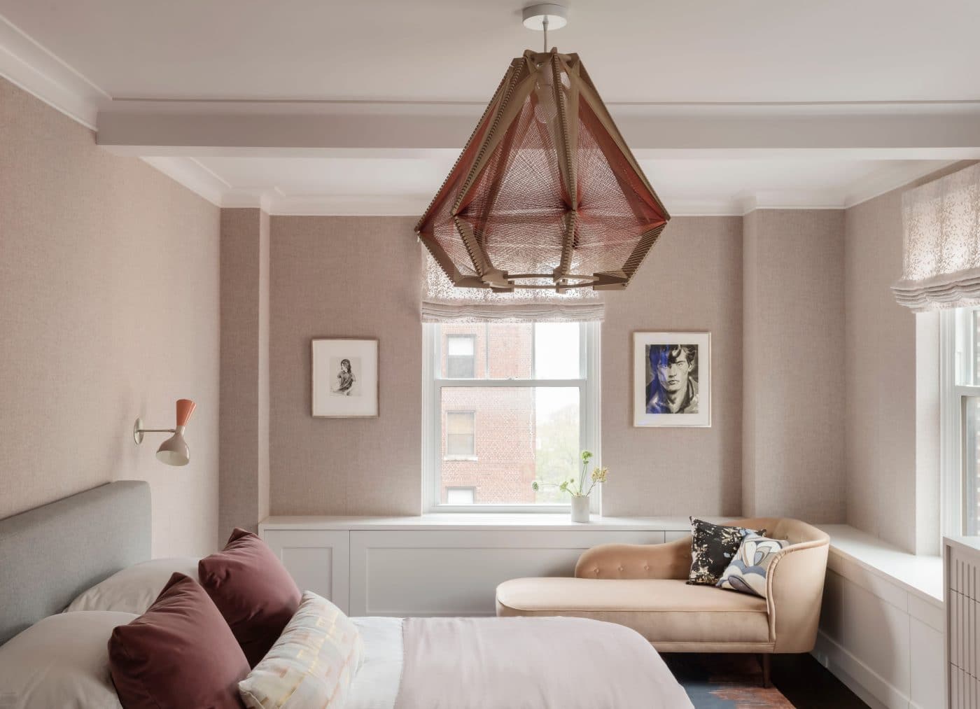 Bedroom of a Studio DB-designed Upper West Side prewar apartment in New York City with art by Elizabeth Peyton