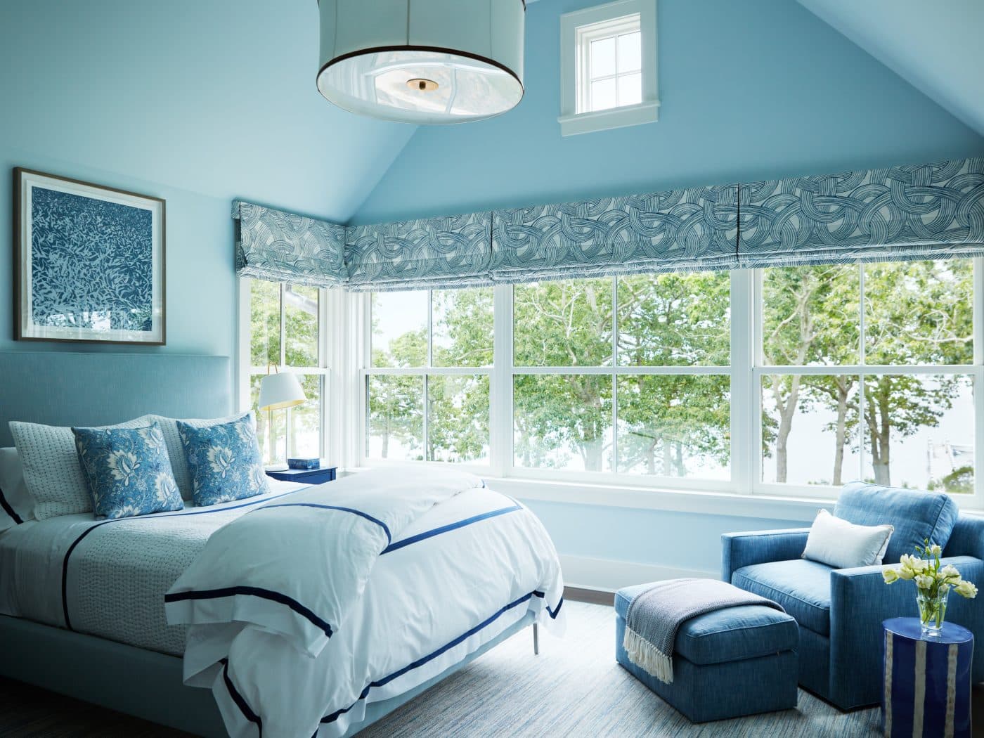 blue and white bedroom by Carrier and Company