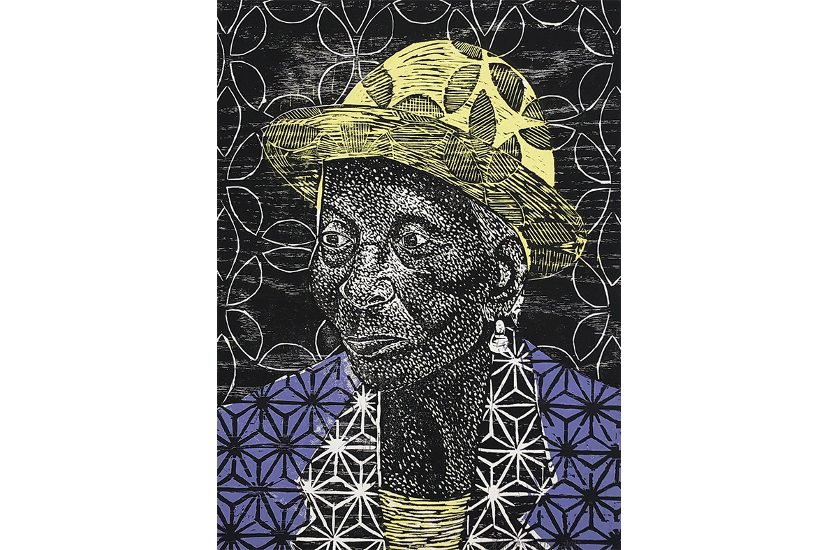 Woodcut portrait of artist Margaret Burroughs by LaToya Hobbs