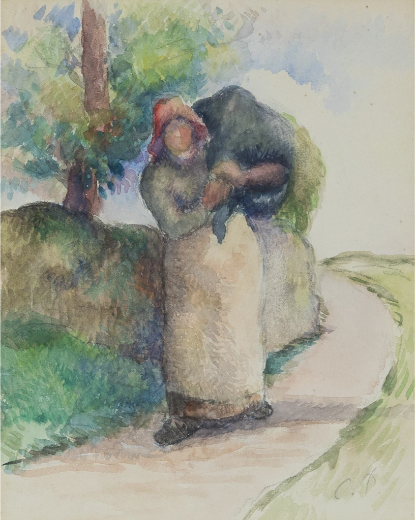 "Porteuse de Fagots," 1883, a watercolor depicting a woman carrying a large sack down a country road