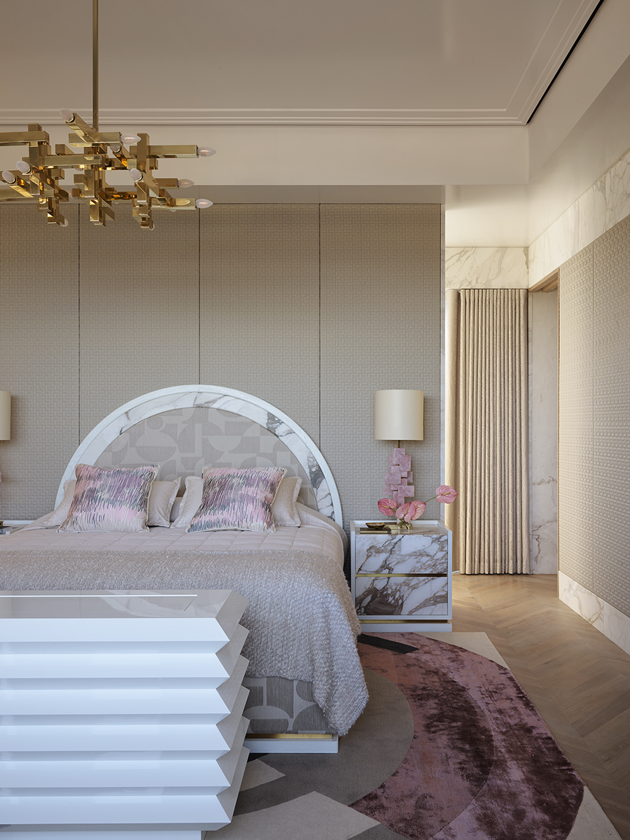 Primary bedroom of a villa Australian interior designer Greg Natale created in the Sydney suburb of Mosman, from his new Rizzoli book The Layered Interior