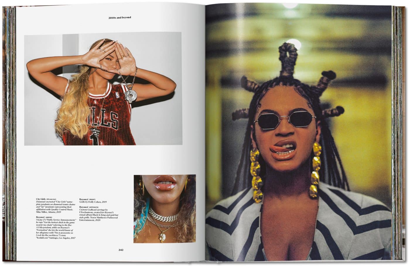 Portraits of Beyoncé in a spread from Taschen book Ice Cold: A Hip-Hop Jewelry History book by Vikki Tobak