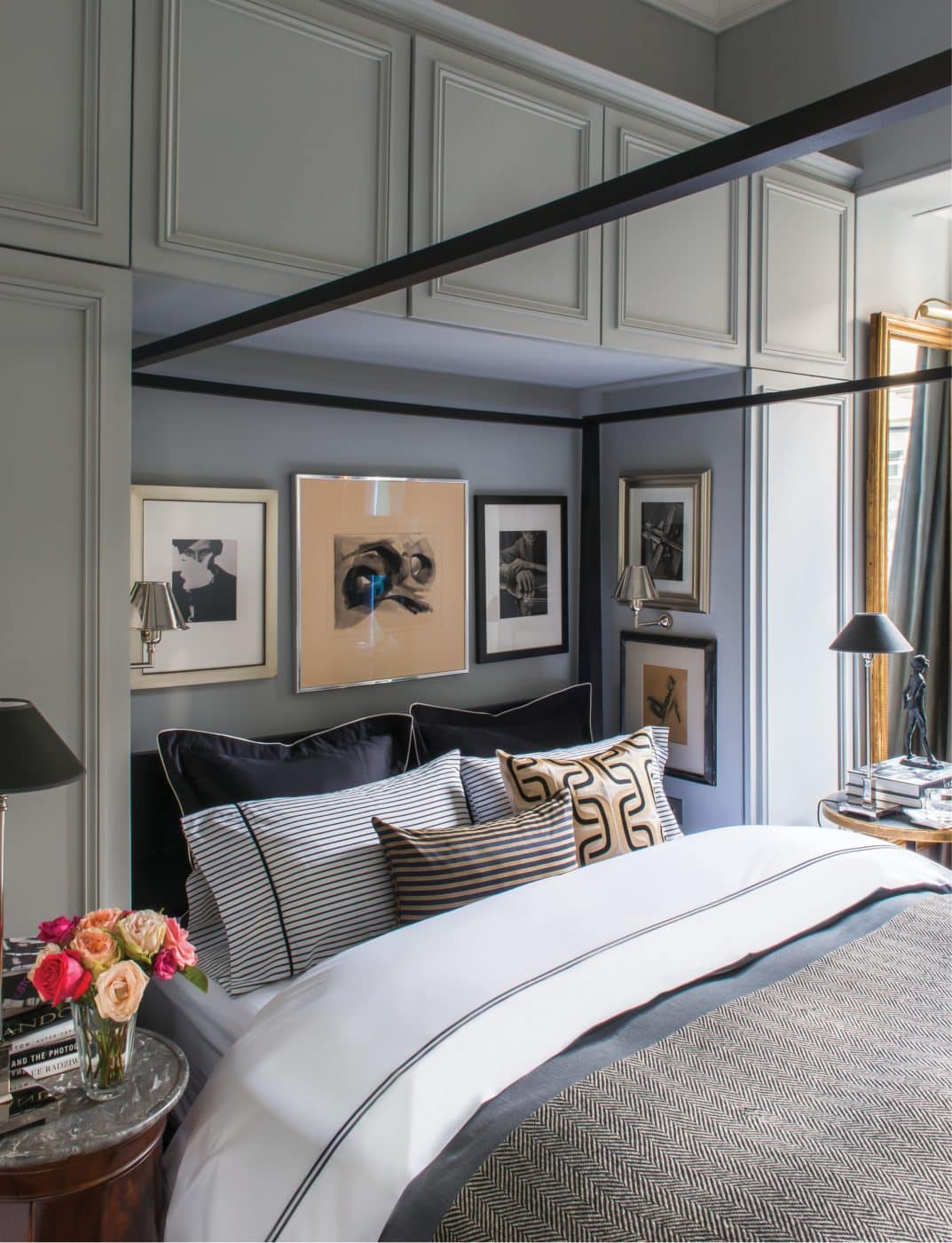 Interior designer David Jimenez bedroom of his former home on Paris's avenue Marceau from his book Parisian By Design published by Rizzoli 