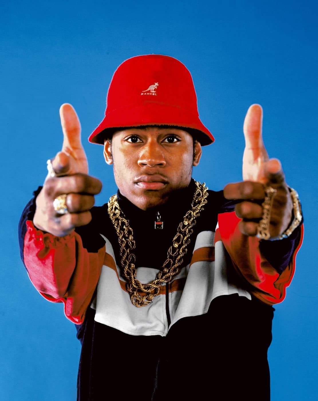 Portrait of LL Cool J in gold rope chains from Taschen book Ice Cold: A Hip-Hop Jewelry History book by Vikki Tobak, celebrates the sparkle and swagger of bling, placing it in a pop-culture context. The book features portraits of hip-hop's biggest stars from the past four decades, including LL Cool J, who contributed an essay to the book. He's seen here in his signature layers of gold rope chains 