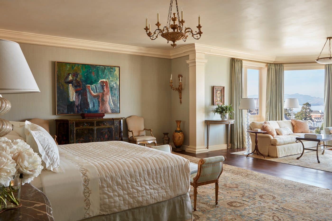 San Francisco neoclassical mansion sitting room by interior designer Suzanne Tucker with David Park abstract painting