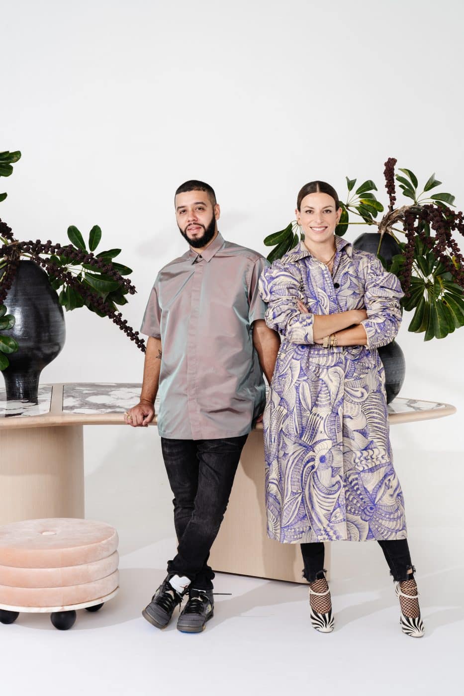 Husband-and-wife founders of Miami interior design studio Moniomi, Ronald Alvarez and Monica Santayana 
