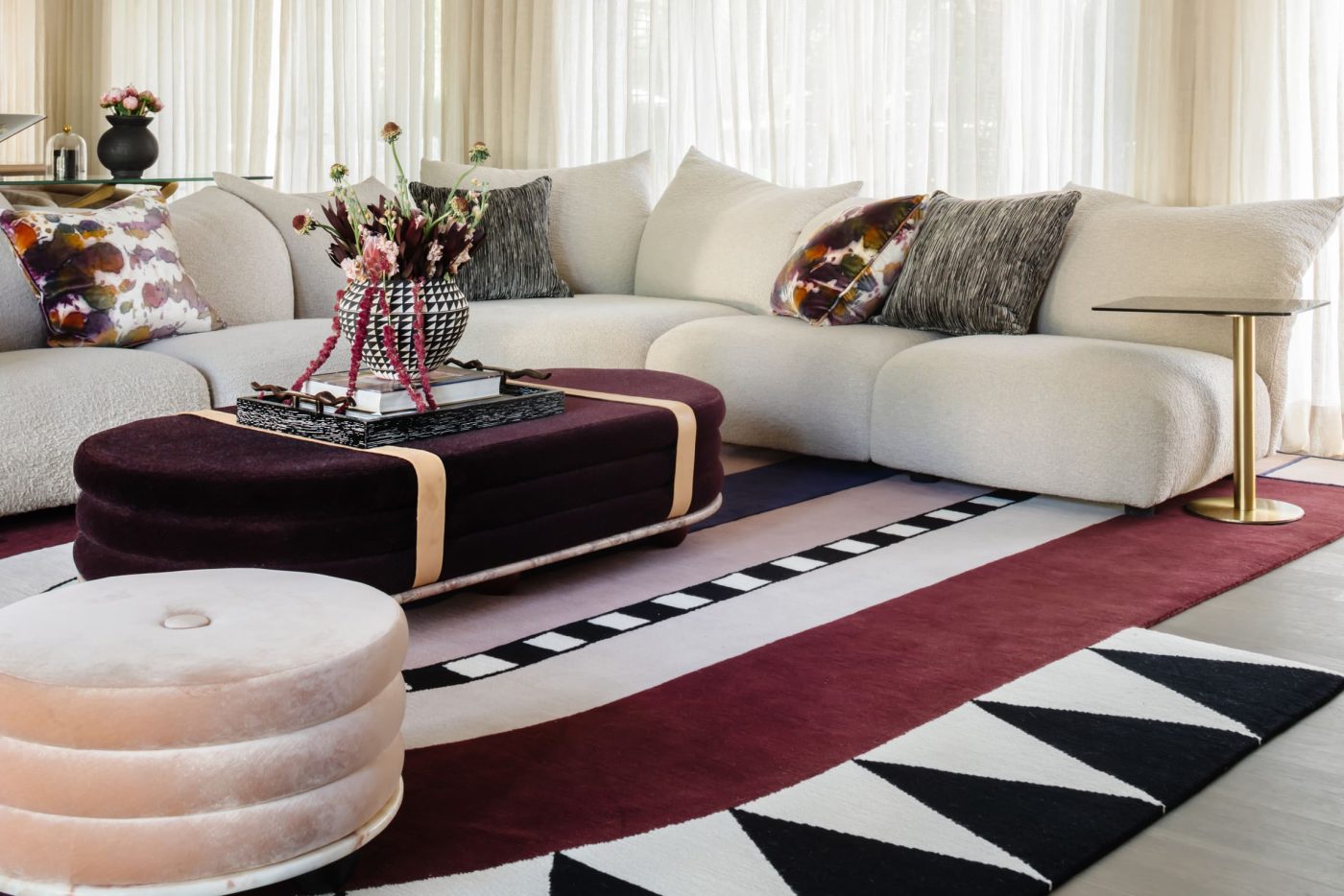 Living room featuring Miami design studio Moniomi's CREST II TRACK RUG