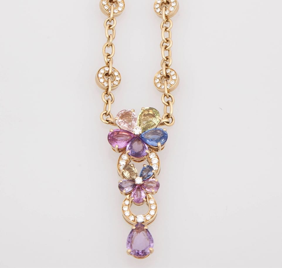 Bulgari necklace of multicolored sapphires and diamonds forming two flowers
