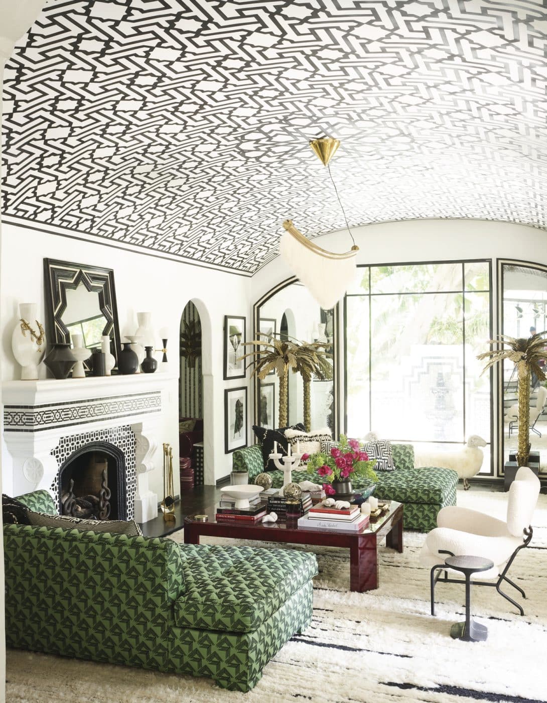 Living room of interior designer Martyn Lawrence Bullard's Moroccan-influenced West Hollywood home featuring sofas from his Martyn Lawrence Bullard Atelier collection of furniture