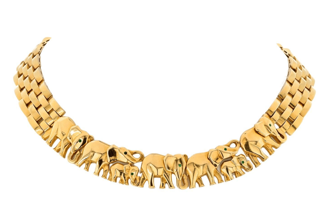 Cartier 18-Karat Yellow Gold Walking Elephant Necklace, 20th century