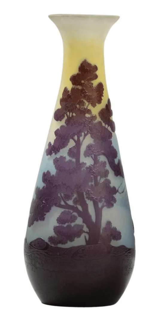 Arts Nouveau-style vase by Emile Galle adorned with landscape of France's Vosges region
