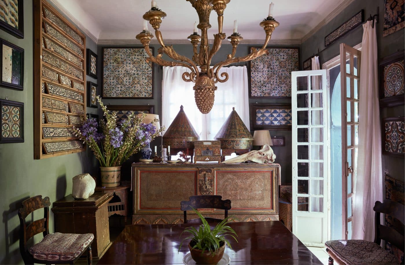 Dining room at home of Umberto Pasti and Stephan Janson as featured in the Rizzoli book The House of a Lifetime: A Collector's Journey in Tangier Morocco 