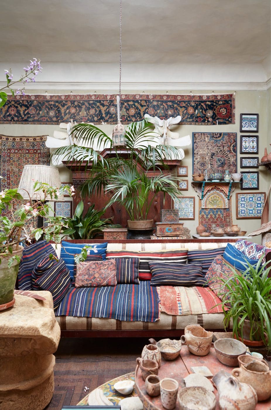 Sun and plant-filled interior at home of Umberto Pasti and Stephan Janson as featured in the Rizzoli book The House of a Lifetime: A Collector's Journey in Tangier Morocco 