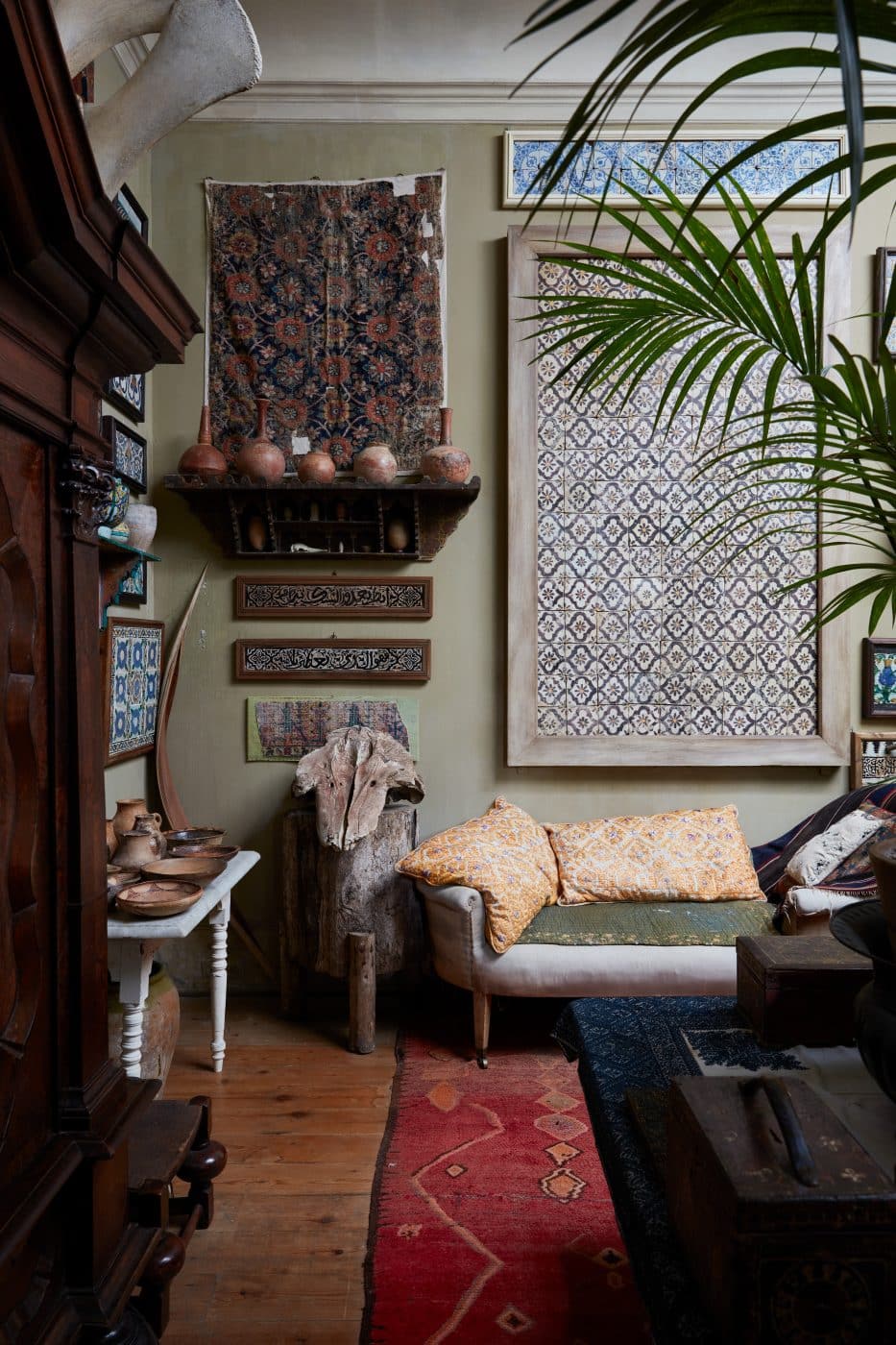 Sitting corner at home of Umberto Pasti and Stephan Janson as featured in the Rizzoli book The House of a Lifetime: A Collector's Journey in Tangier Morocco 