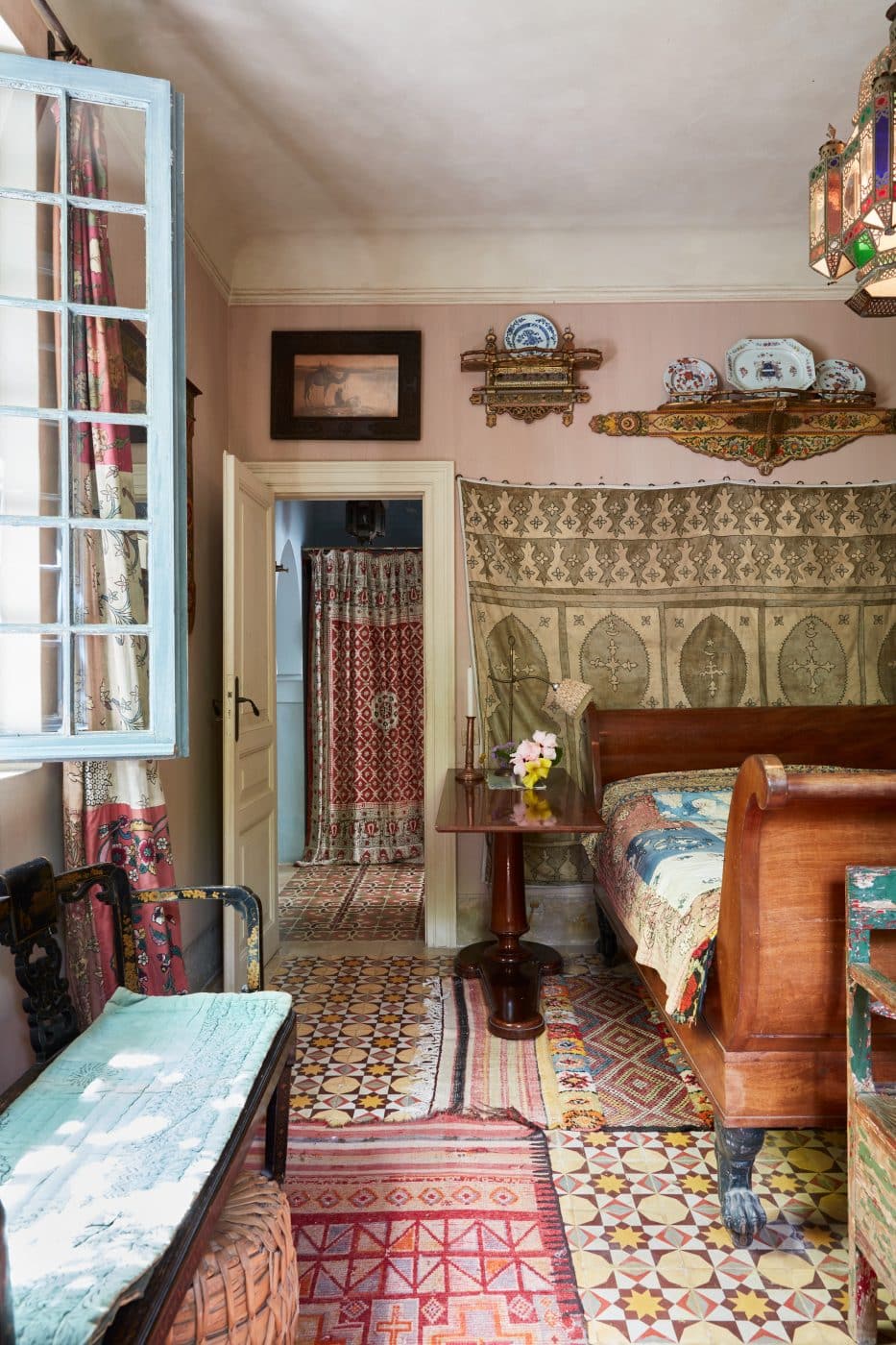 Algerian Room guest bedroom at home of Umberto Pasti and Stephan Janson as featured in the Rizzoli book The House of a Lifetime: A Collector's Journey in Tangier Morocco 