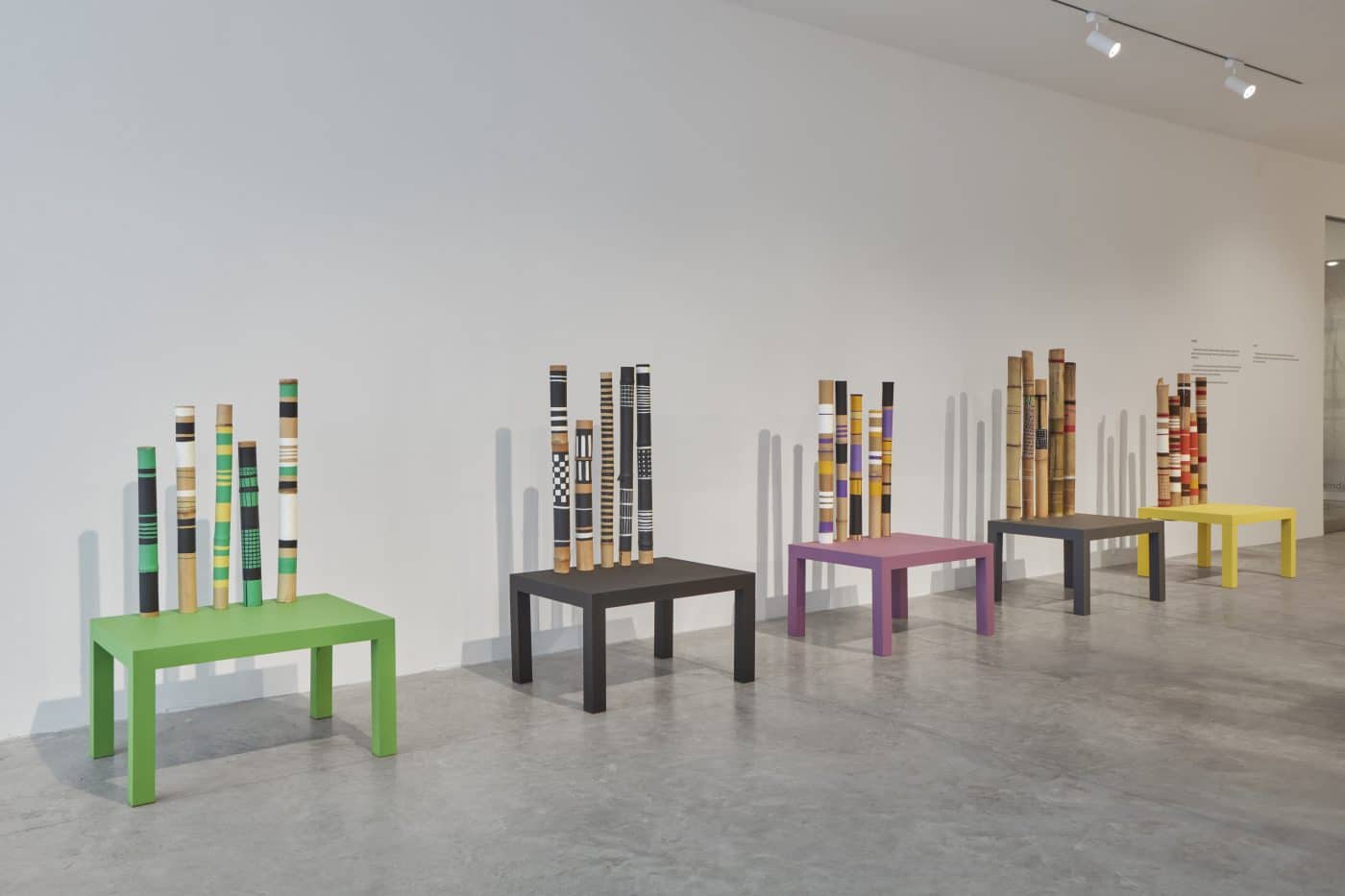 A row of Adrea Branzi's Germinal Seats in different colors at Friedman Benda gallery