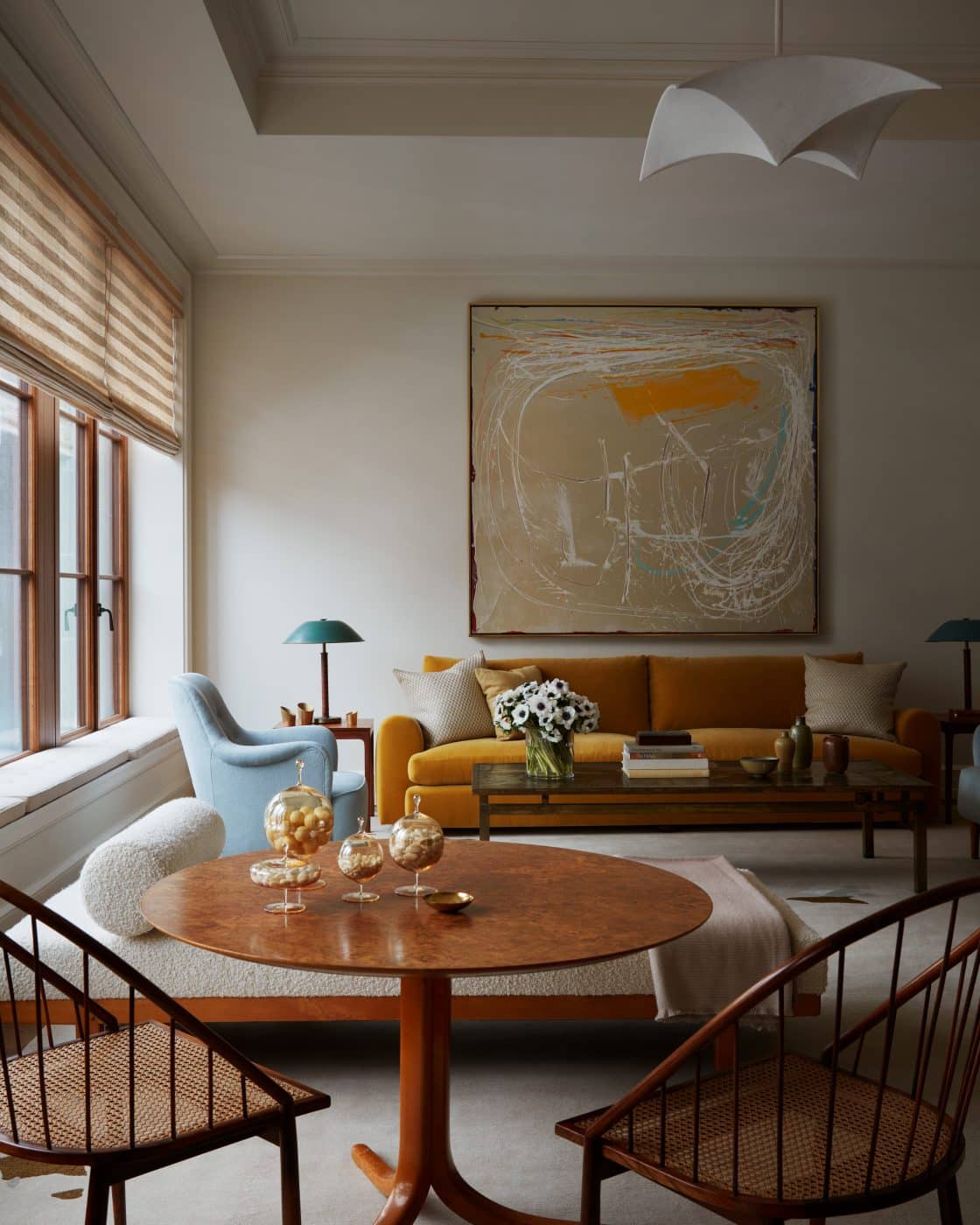 Living room of apartment in Fitzroy building in New York City by interior designer Shawn Henderson