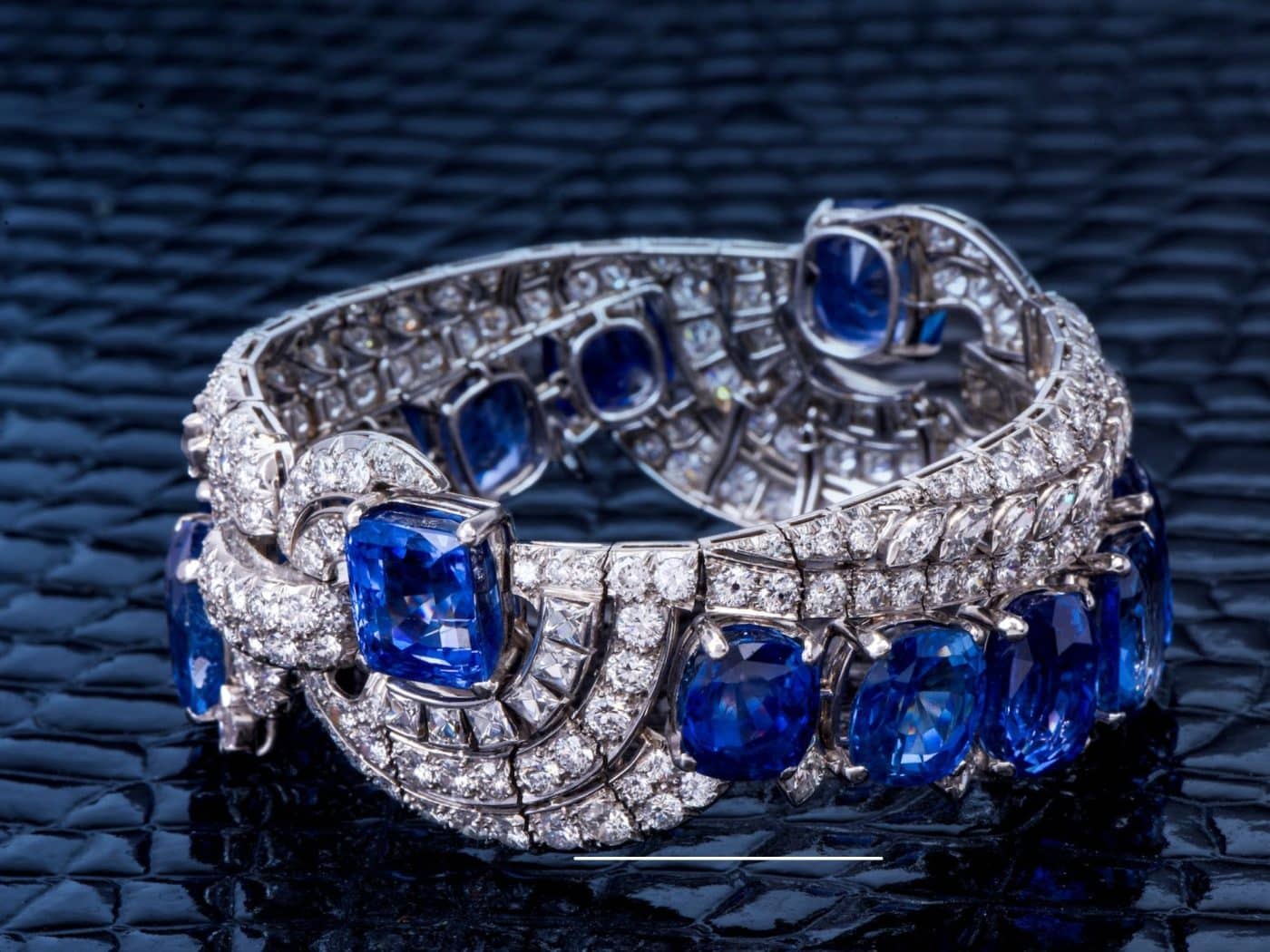 Sri Lankan sapphire, diamond and platinum bracelet, 1930