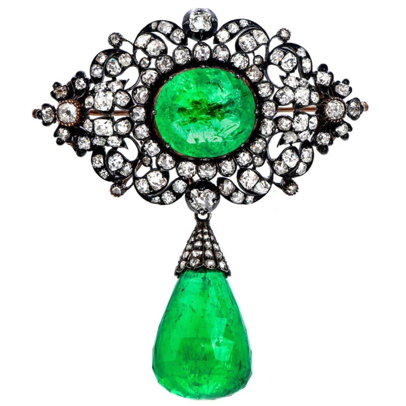 Emerald, Diamond, Silver and Gold Pendant, 1840