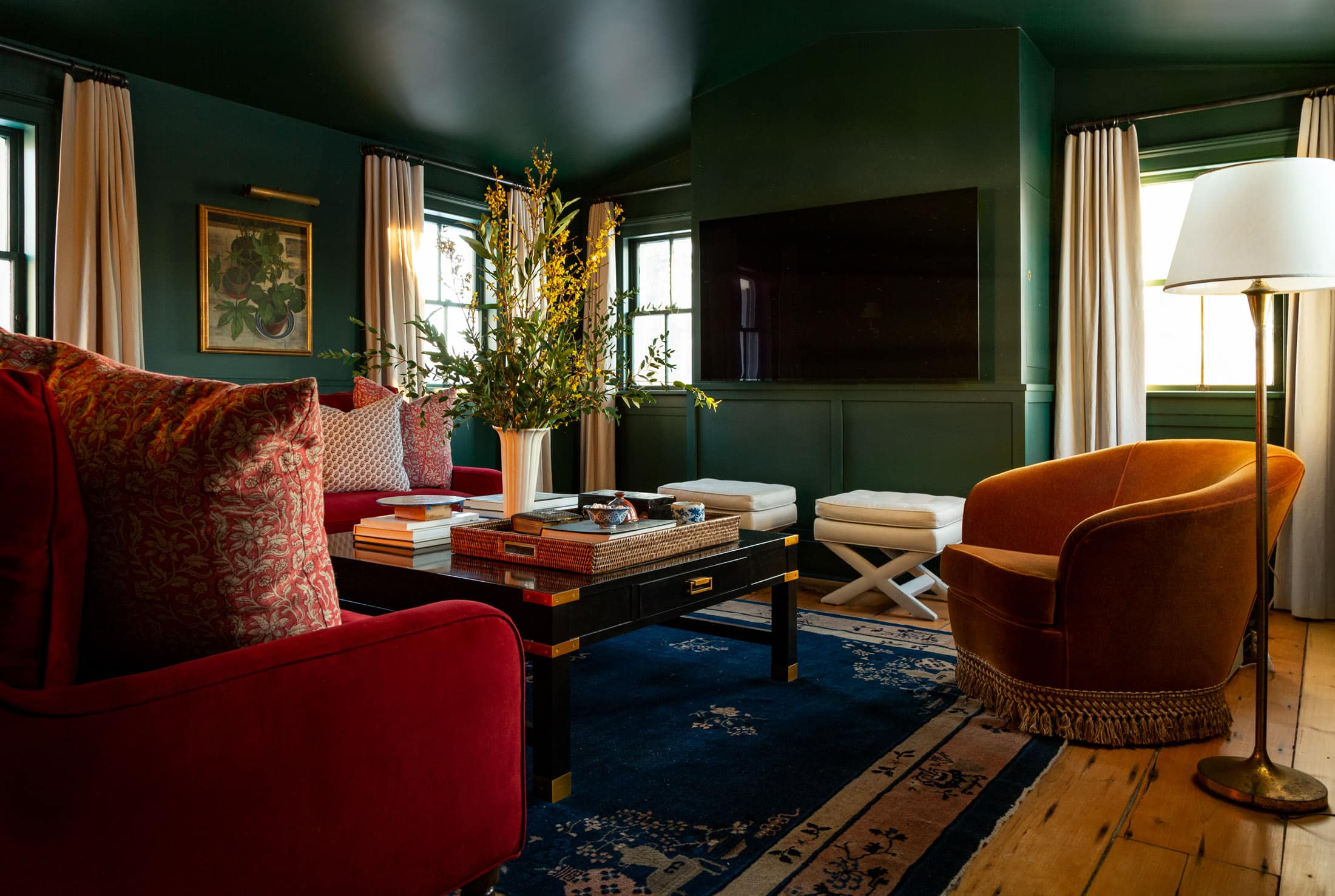 TV room of Keren and Thomas Richter's Pound Ridge, New York, farmhouse.