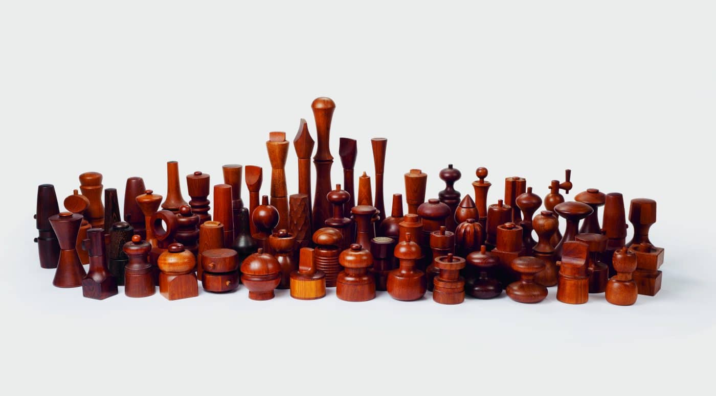 Jens Quistgaard teak pepper mills designed for Dansk, 1958–72