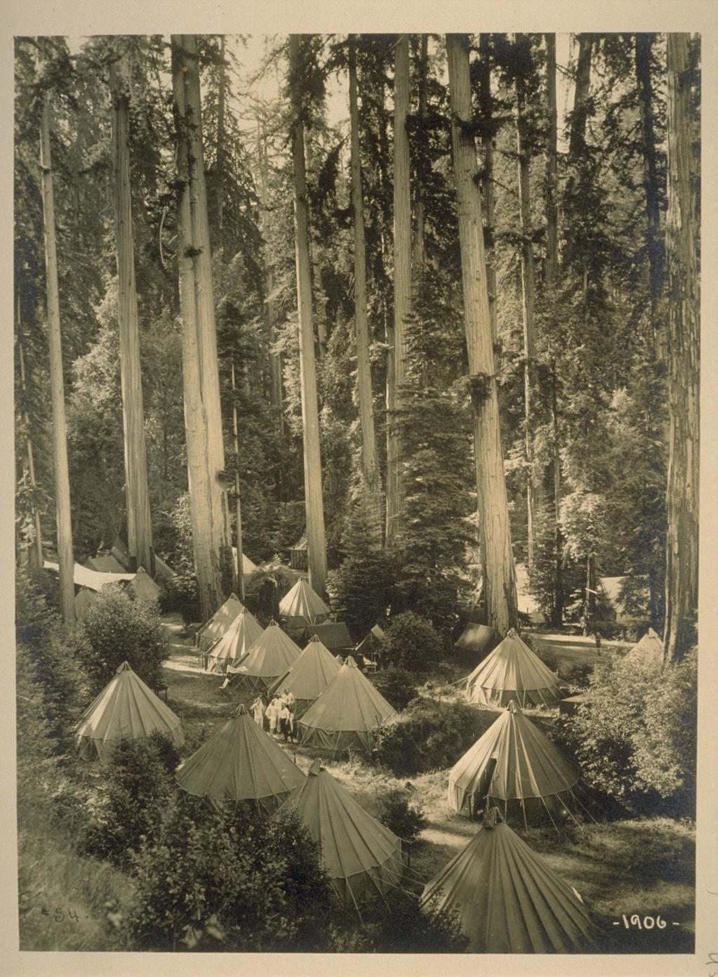 A 1909 photograph of the Bohemian Grove campsite in Monte Rio, California