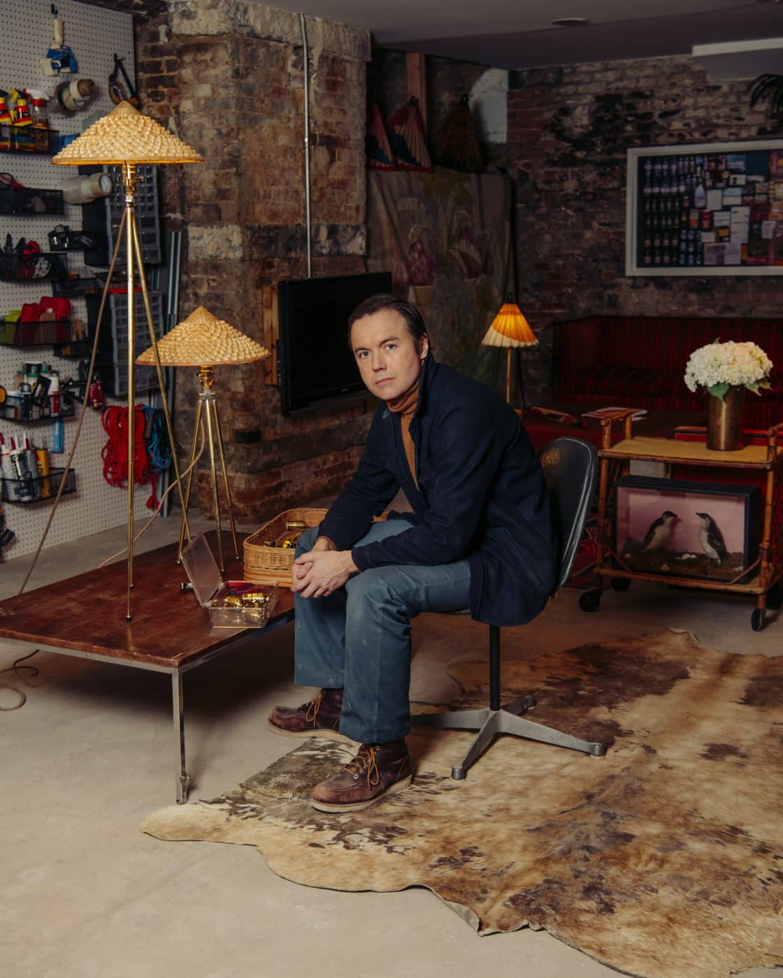 Christopher Tennant sitting in his atelier in the Cobble Hill section of Brooklyn