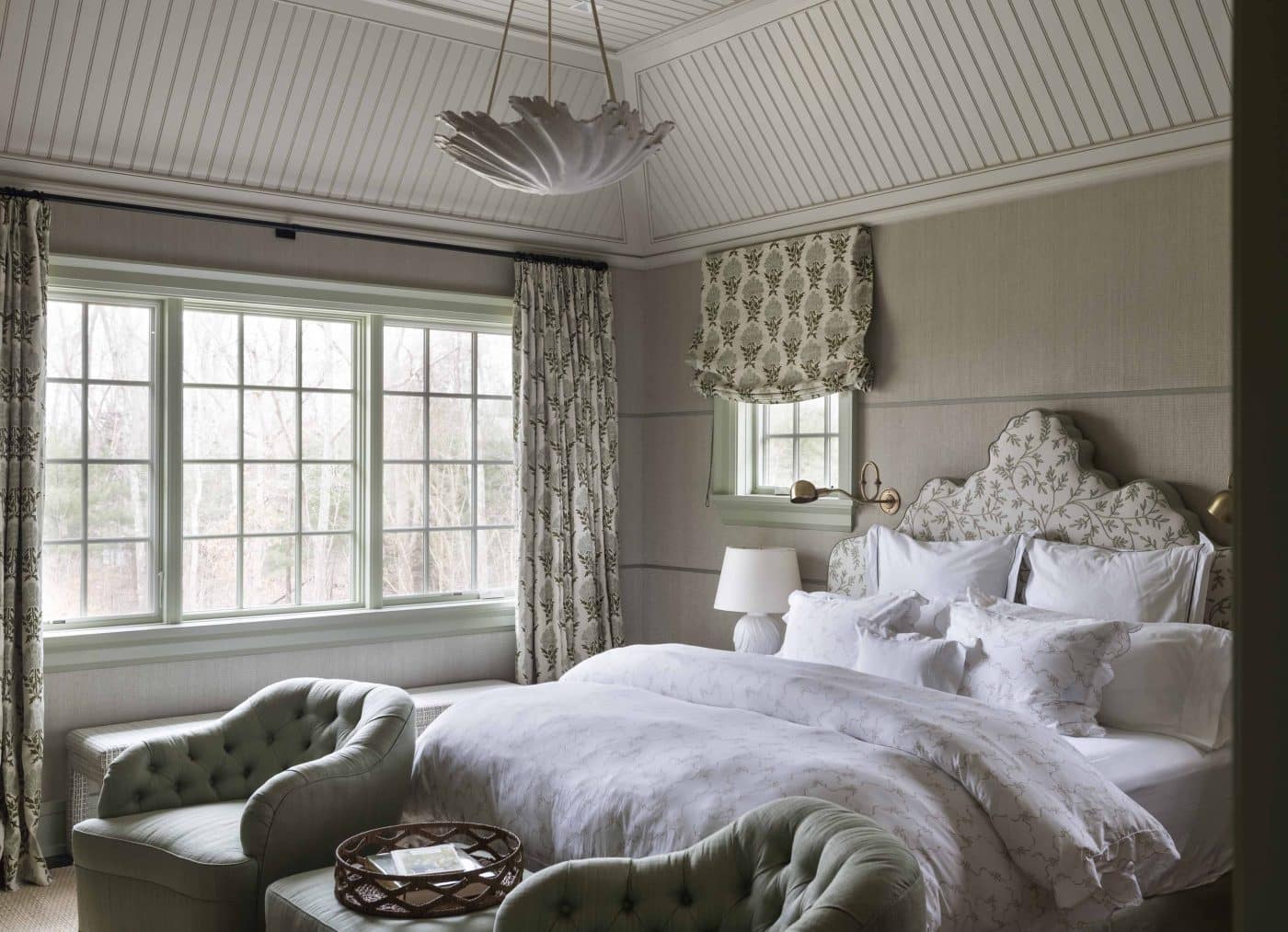 Primary bedroom in the Robert Couturier-designed Hamptons house.