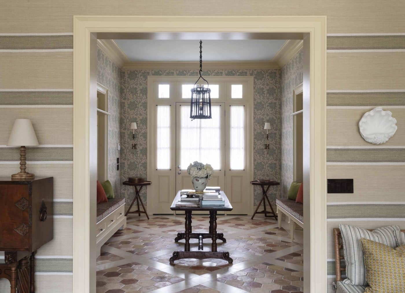 Foyer of the Robert Couturier-designed Hamptons house, as seen through the great room.