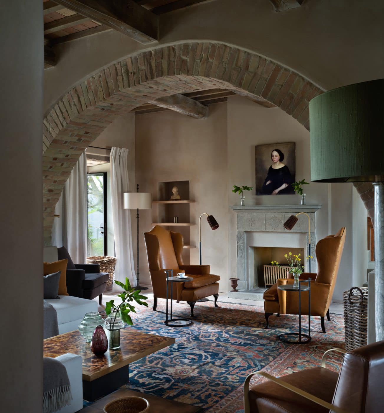 Ceroschene villa living room with antique Persian rug