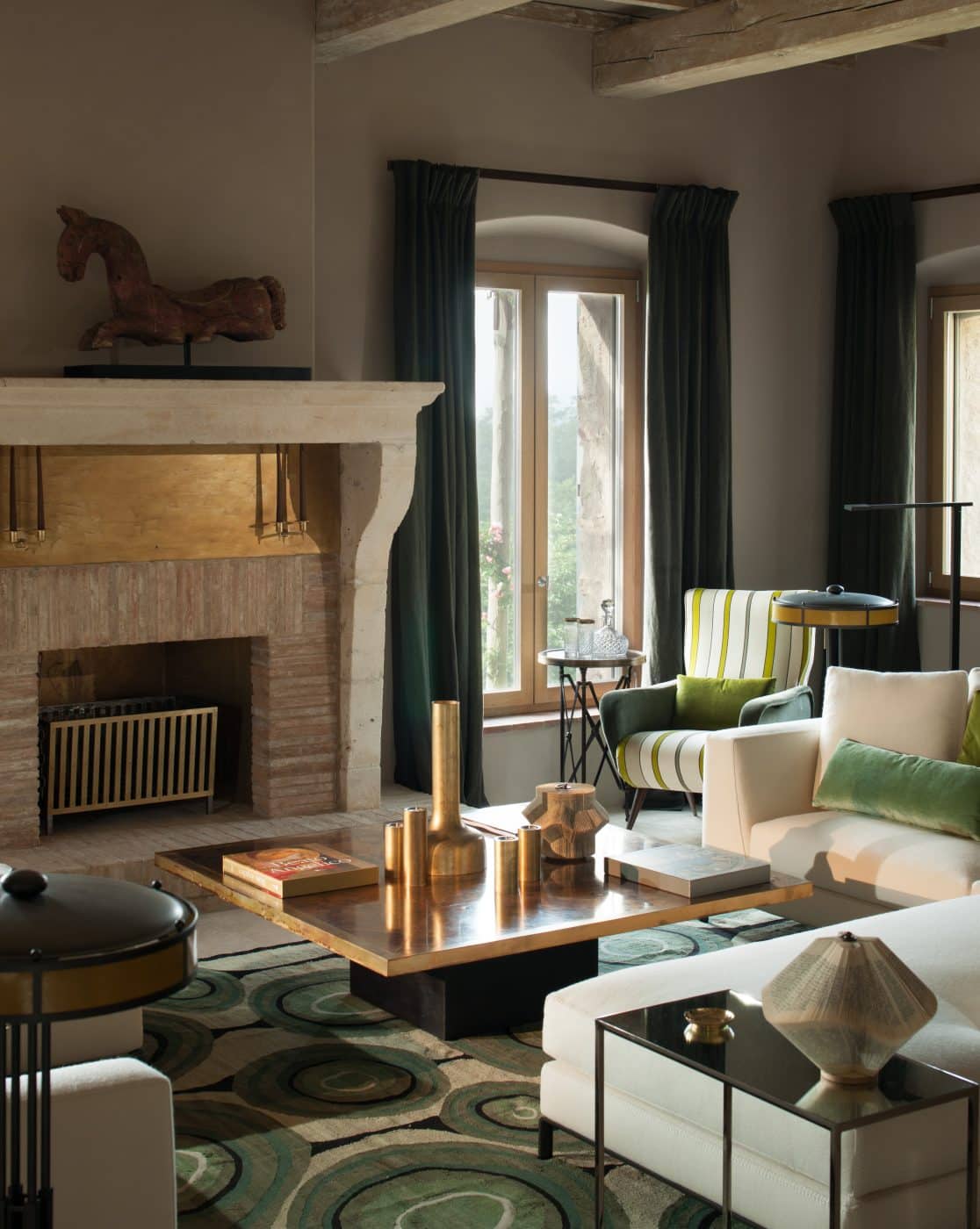 Casa delle Suore living room with bronze coffee table