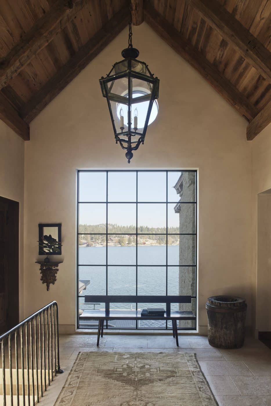 The entryway has a sweeping view of Flathead Lake.