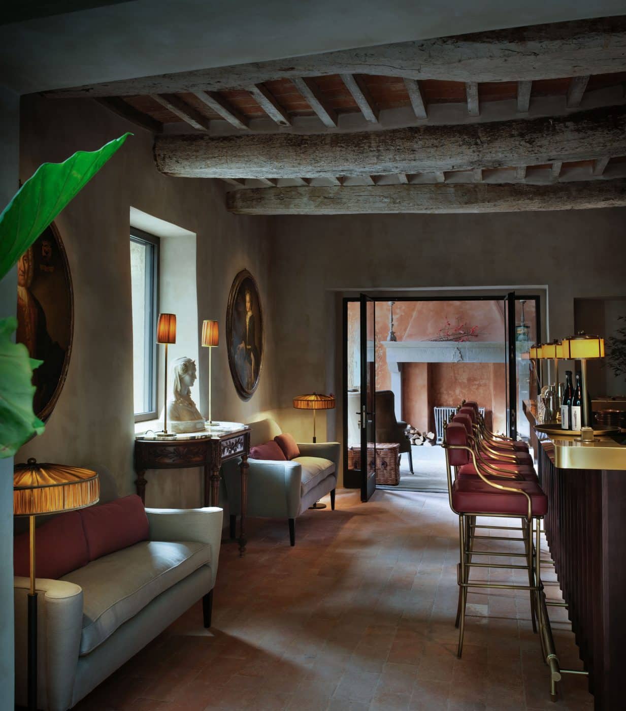 the Palm Court bar at the Castello di Reschio hotel 