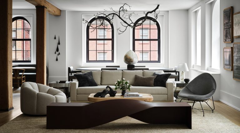 Great room of a Tribeca loft designed by Nicole Hollis