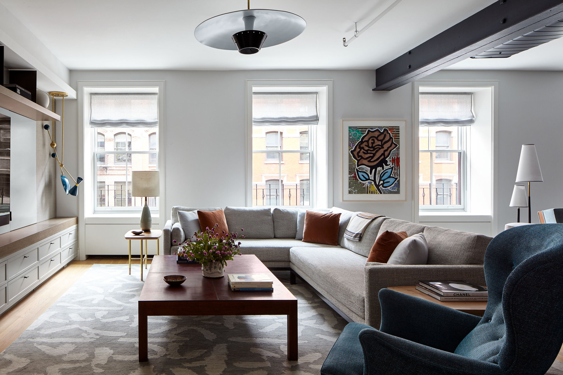 the family room of a Tribeca loft designed by Damon Liss