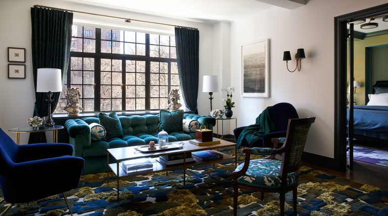 View of the living room in Bennett Leifer's New York apartment
