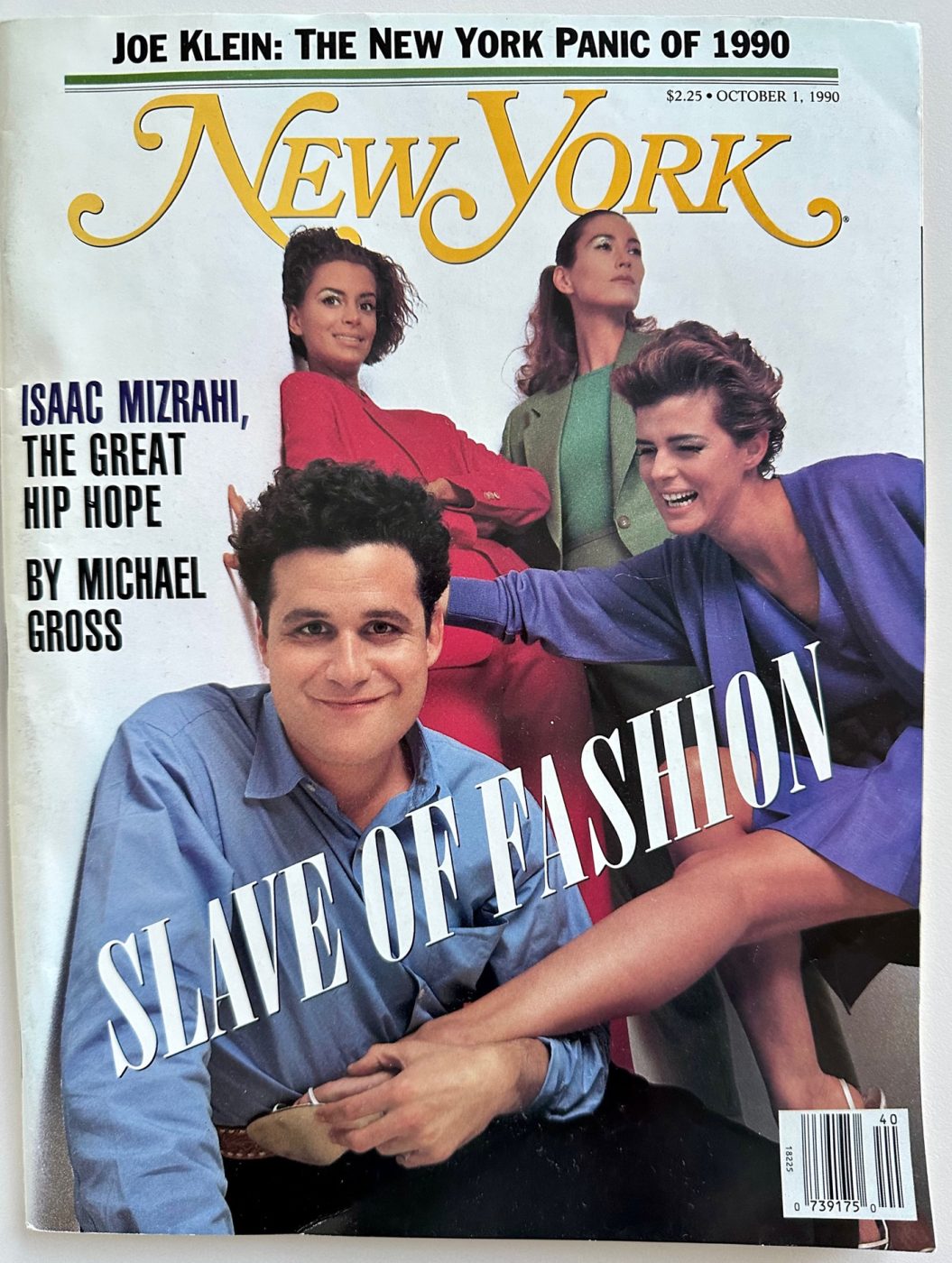 The cover of the October 1, 1990, issue of 'New York' magazine, featuring Isaac Mizrahi with three female models