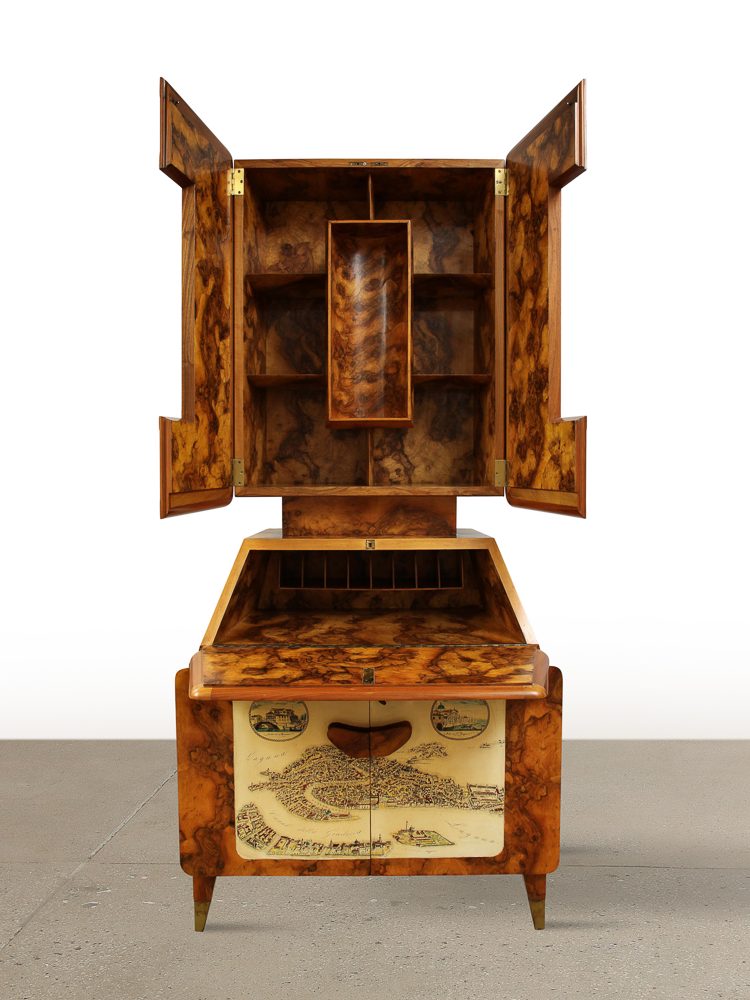 Gio Ponti and Piero Fornasetti walnut cabinet offered by Donzella Ltd.