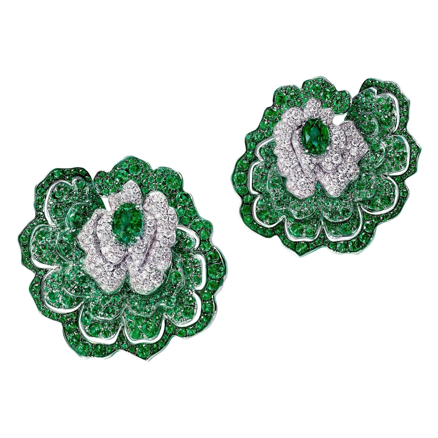Vanleles floral emerald-and-diamond earrings 