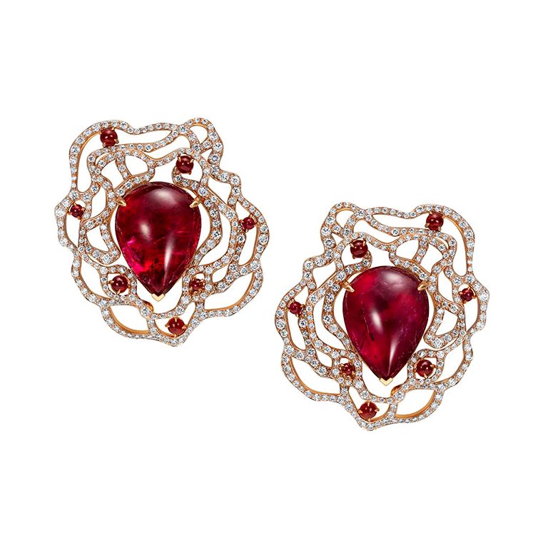 Vanleles rubellite earrings with rubies and diamonds