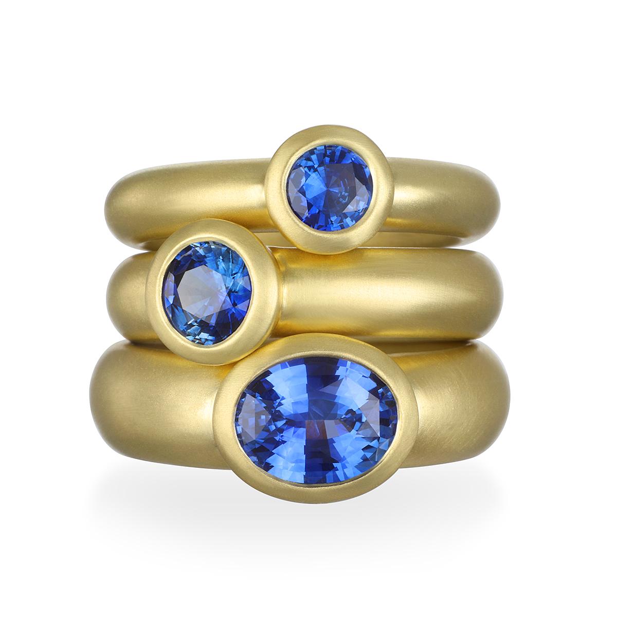 Jewelry designer Faye Kim's 18-karat gold ceylon sapphire bezel ring in various sizes
