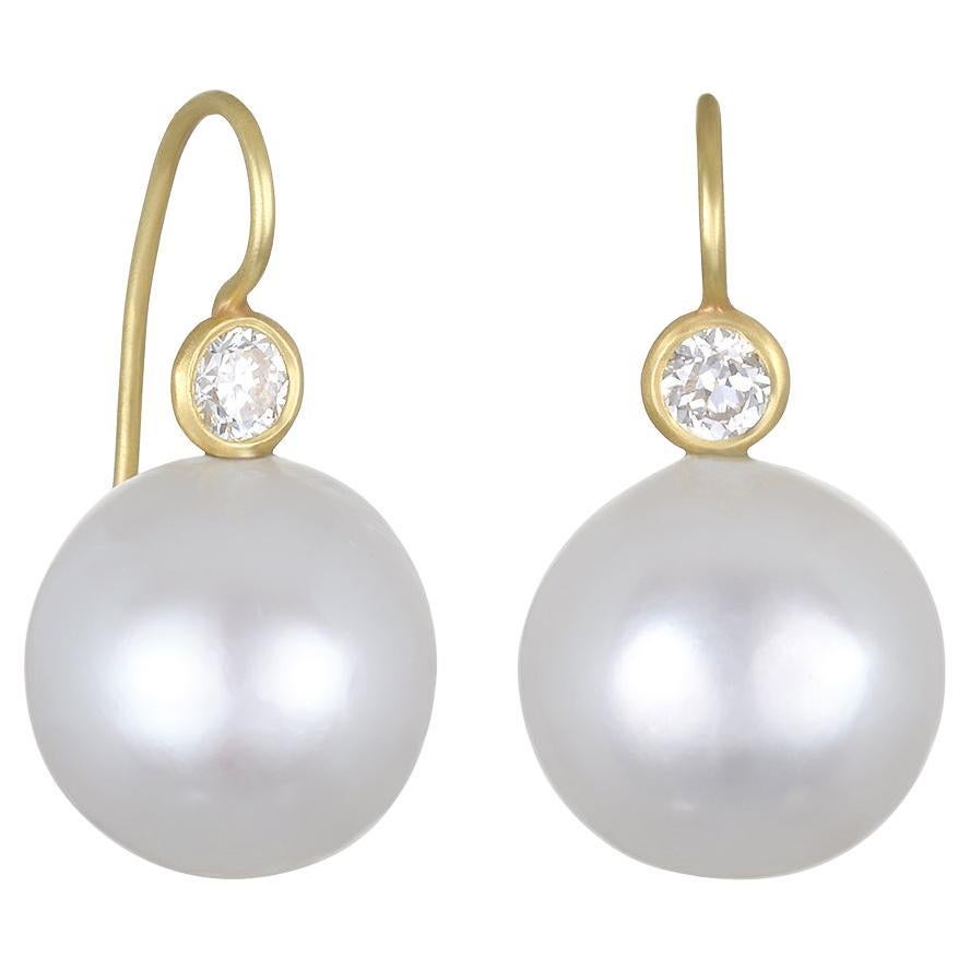 Jewelry designer Faye Kim's 18-karat gold and diamond white South Sea pearl drop earrings, 2022