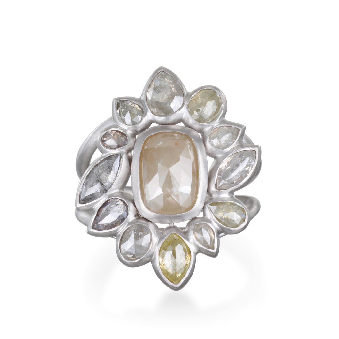 Faye Kim's platinum milky diamond daisy ring