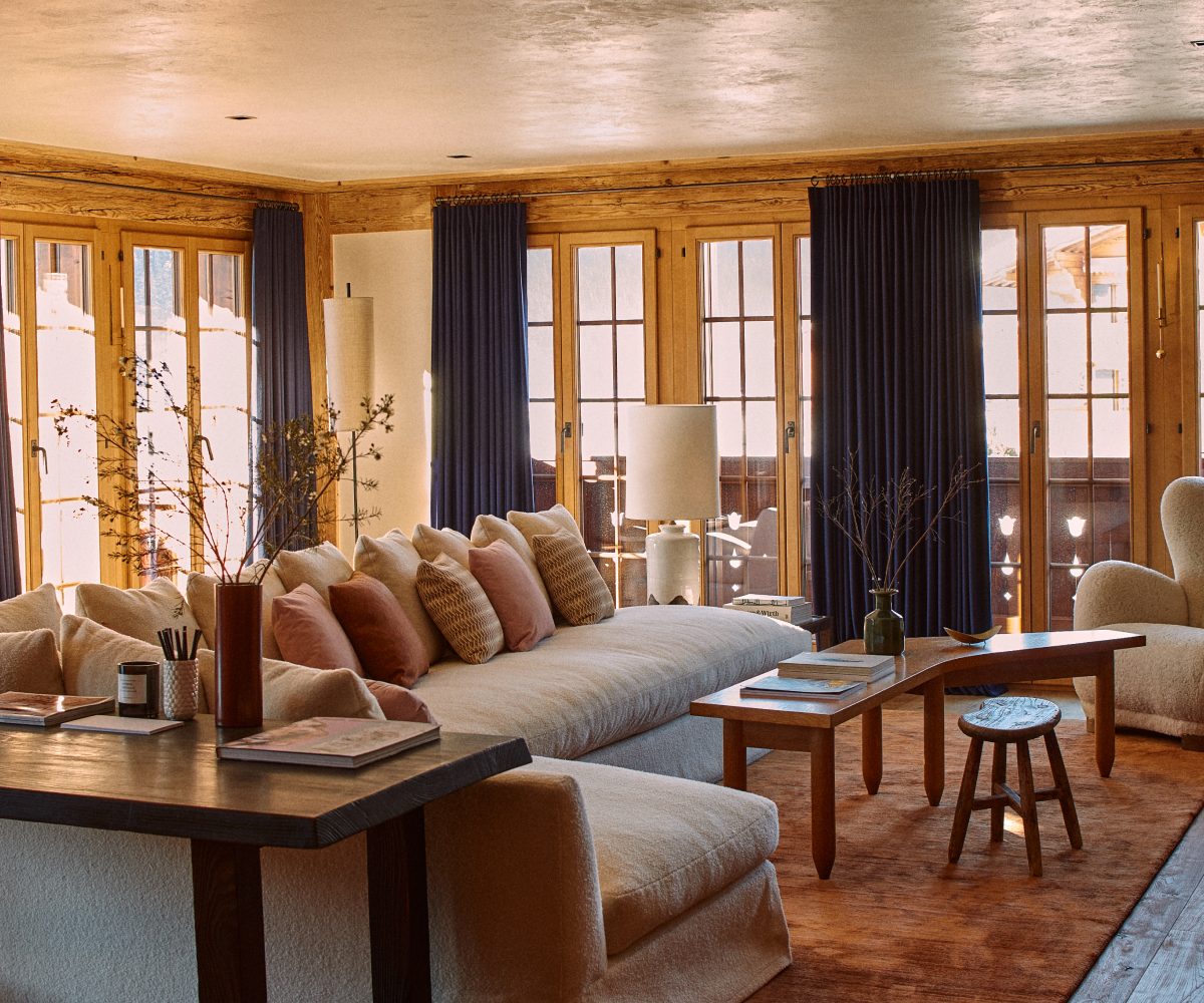 Living room of Gstaad Switzerland apartment by Spanish interior designers Mafalda Muñoz and Gonzalo Machado of Casa Muñoz