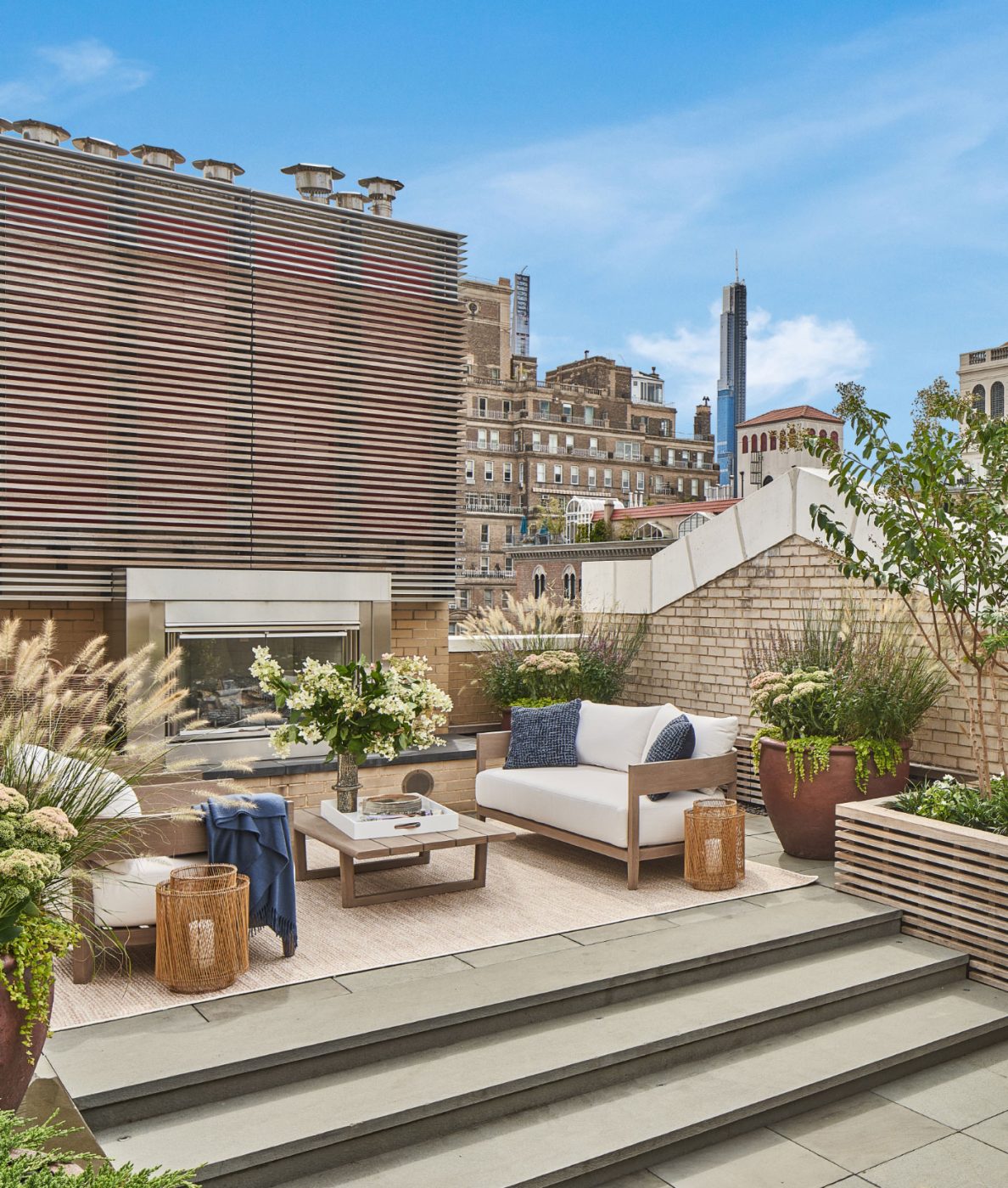 An rooftop living room created by Wesley Moon for a Manhattan triplex apartment 
