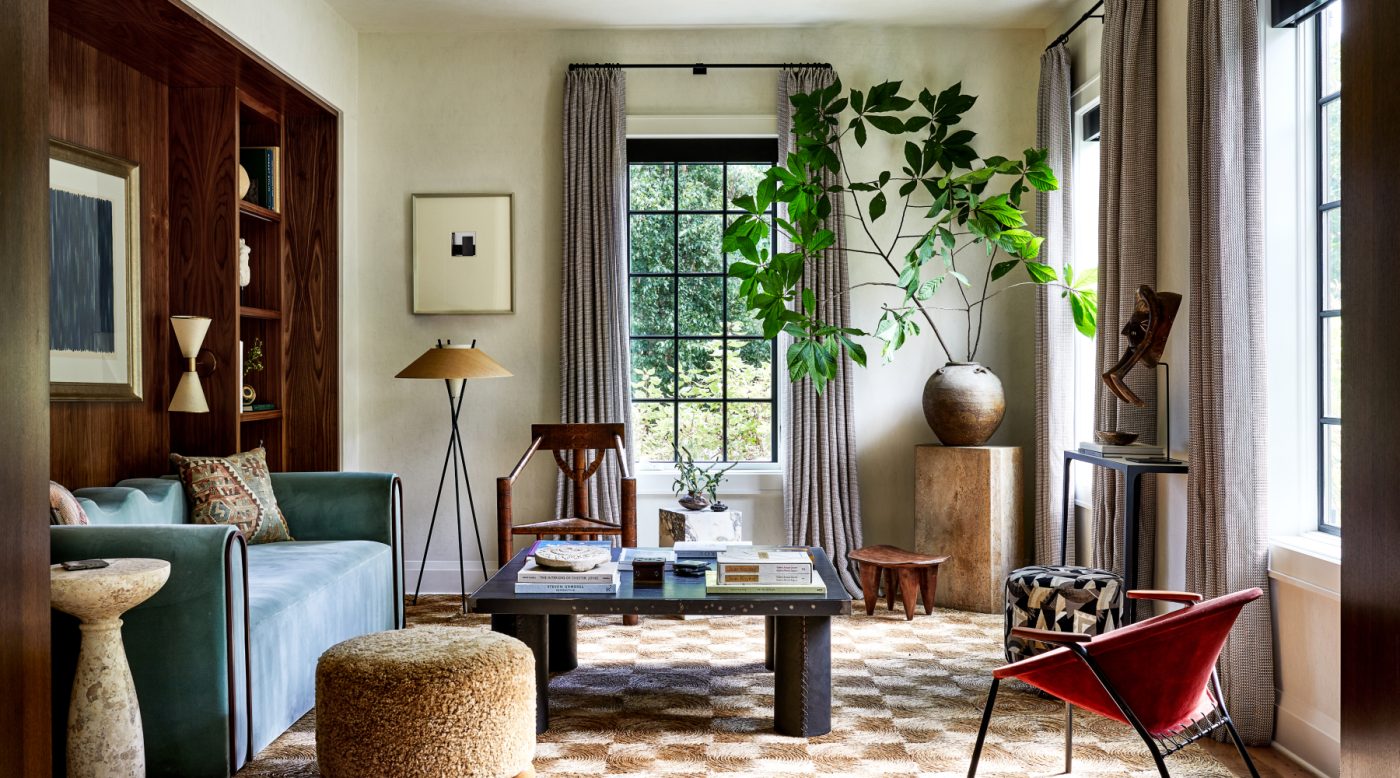 Living room of Zoe Feldman designed home in Virginia suburbs of Washington DC