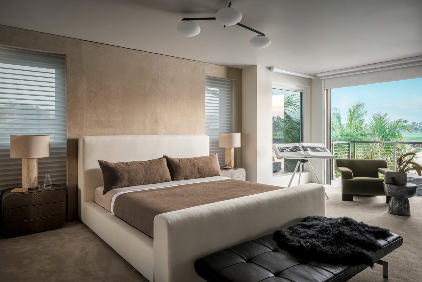 Primary bedroom of Miami beach home designed by Duett Interiors' Tiffany Thompson 