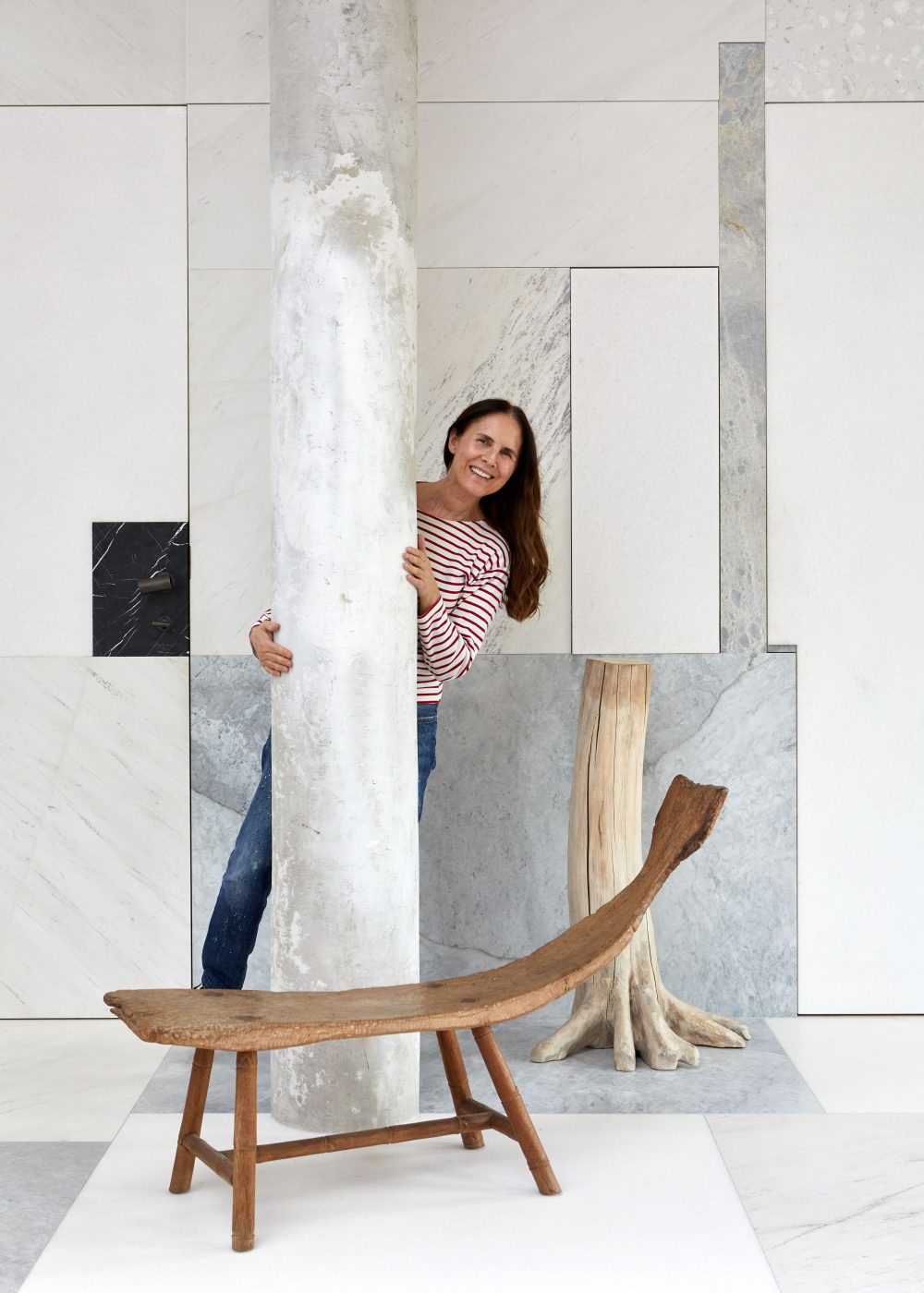 Andrianna Shamaris in the stone-lined entry of her Soho loft.