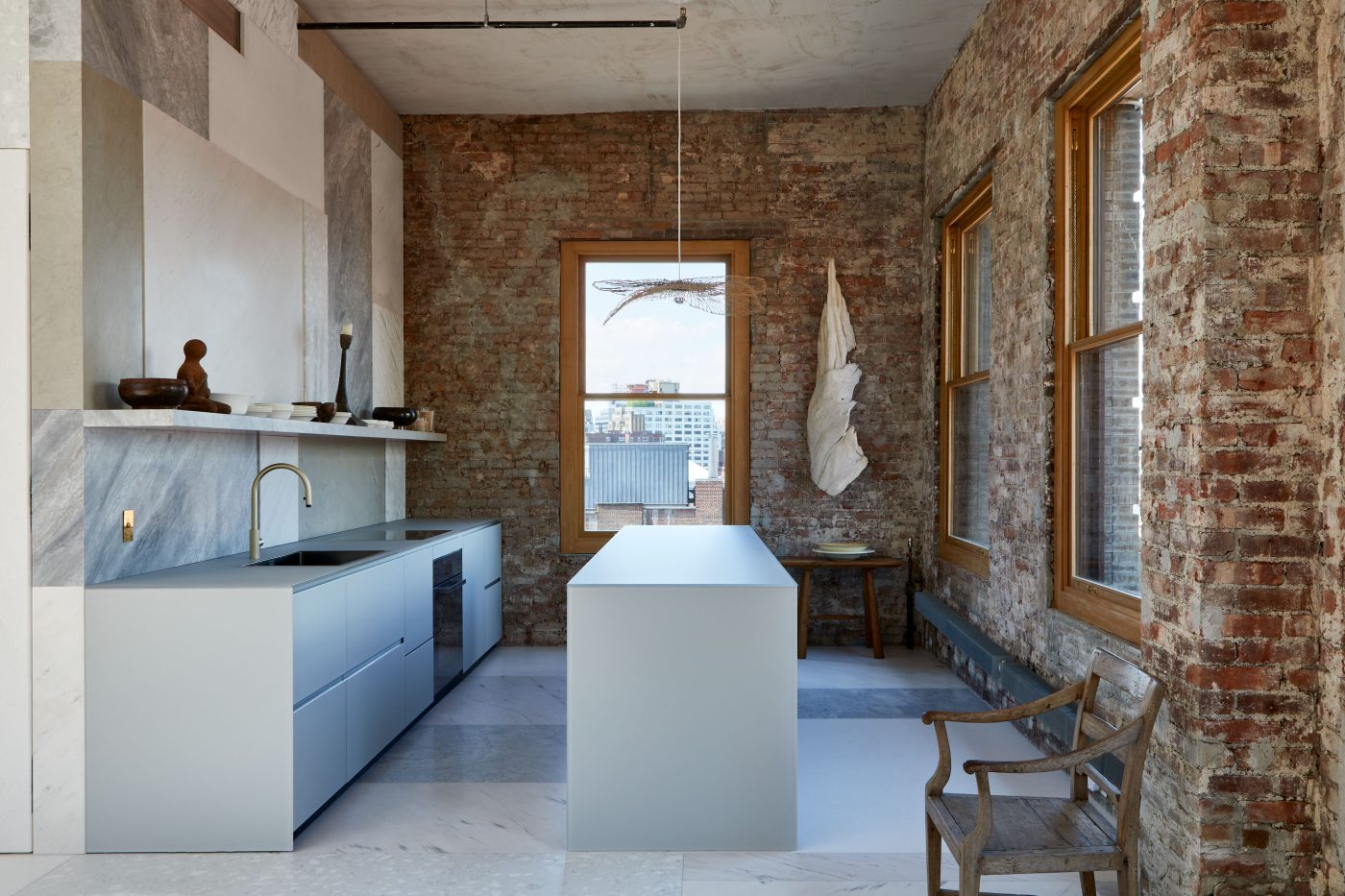 The kitchen in the Soho loft of Andrianna Shamaris
